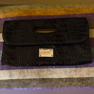 Nine West Glossy Black Embossed Clutch